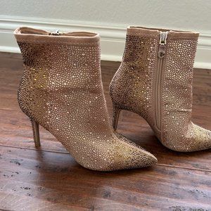 Gold Sequin Heeled Booties